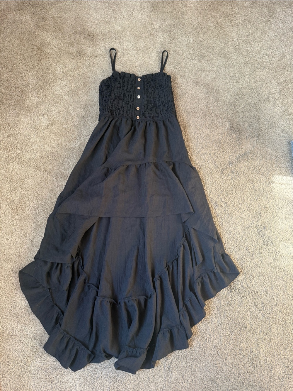 Black Ruffled Smocked-Waist Maxi Skirt